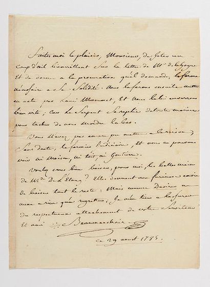 null BEAUMARCHAIS (Pierre-Augustin Caron de). Lettre autographe signée [au trésorier...