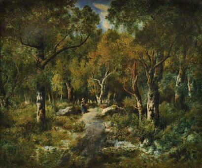 null Narcisse DIAZ DE LA PEÑA 
(Bordeaux 1807 – Menton 1876)
Une allée en forêt,...