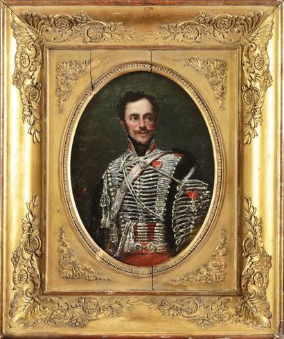 null Ecole française du XIXe siècle. « Officier du 1er régiment de hussards, vers...