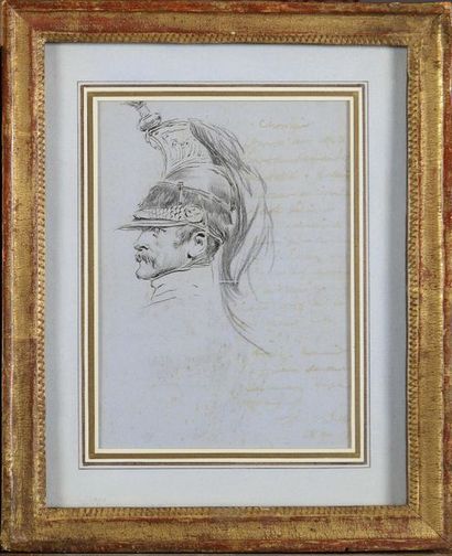 null Edouard DETAILLE (1848-1912). « Etude de visage de cuirassier Ier Empire » Dessin...