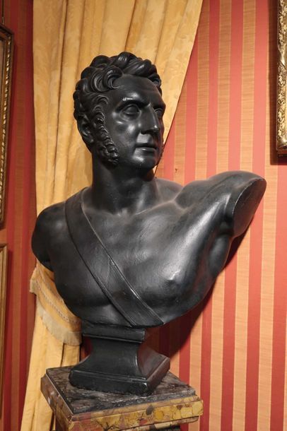 null Jean-Jacques FLATTERS (1786-1845)
Buste en plâtre patiné à l’imitation du bronze...