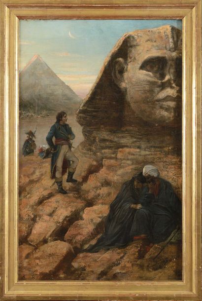  Emmanuelle VAN DEN BUSSCHE. « Bonaparte devant la tête du sphinx. » Grande huile...