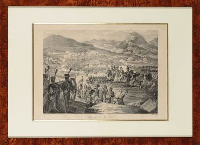 null Paire de lithographies de C. Motte. -« Bataille de Monthabor ». 51 x 34 cm....