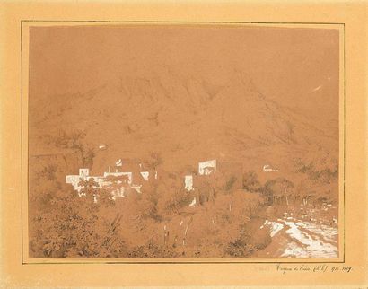  Lancelot Théodore TURPIN DE CRISSÉ (1782-1859) Paysage de montagne Crayon noir rehaussé... Gazette Drouot