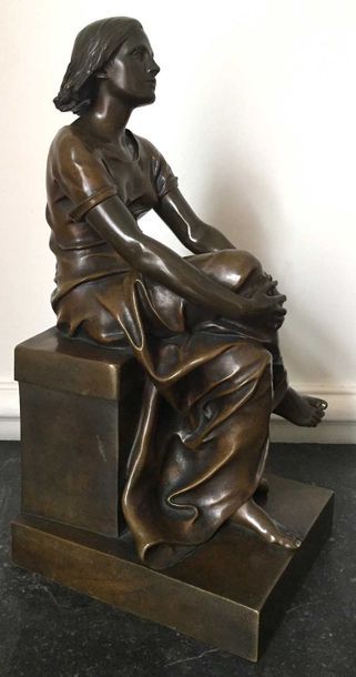 null Alfred BOUCHER (1850-1934) Jeanne d’Arc enchainée Sculpture en bronze à patine...