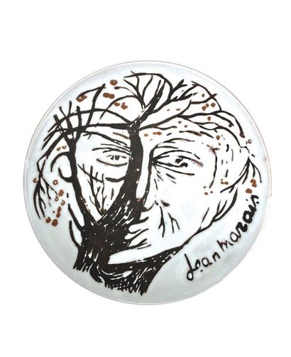 null JEAN MARAIS (1913-1998) Coupelle circulaire sur talon en terre cuite émaillée...