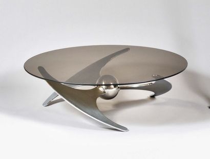 null BUSOTTI Pour FONTANA ARTE Table modèle "Ellipse" en acier brossé, plateau de...