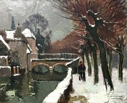 null MAURICE MARTIN (1894-1978) Les fossés de Nemours en hiver Huile sur toile signée...
