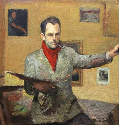 null RENE THOMSEN (1897-1976) Autoportrait à la palette Huile sur toile Non signée...