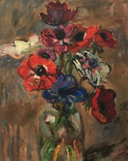 null JOSEPH CZAPSKI (1896-1993), attribué à
Bouquet d’anémones
Huile sur toile
Trace...