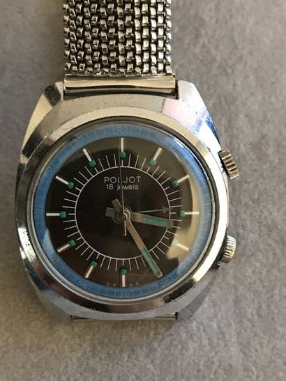 null POLJOT Alarm -1972- 

Bracelet montre en acier, cadran gris,

 Index appliqués...