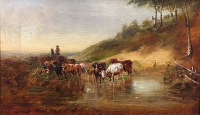 null Émile VAN MARK DE LUMMEN (1827-1890) Paysage avec troupeau Huile sur toile Signé...
