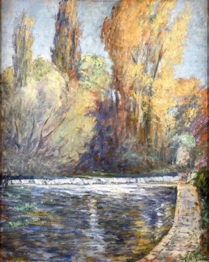 null Clarence Montfort GIHON (1871-1929) Bord du Loing Huile sur toile Signé en bas...