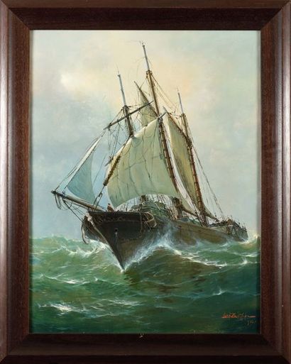 null Léon ZEYTLINE (1885-1962) Le Trois-Mâts en haute mer Huile sur panneau Signé...