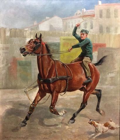 null Auguste VIMAR (1851-1916) Le palfrenier et son cheval Huile sur toile Signé...