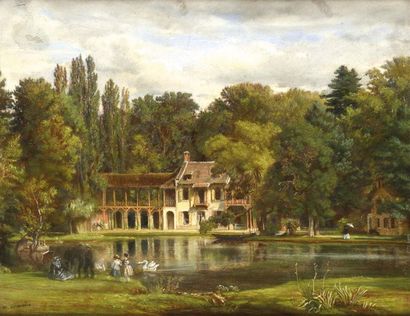 null Félix Hippolyte LANOUE (1812-1872) Le hameau de la Reine, Versailles Pastel...