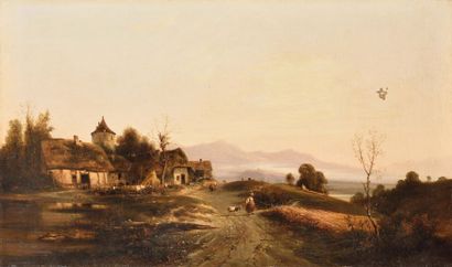 null Antoine GUINDRAND (1801-1843) Paysage pastoral Huile sur toile Signé et daté...