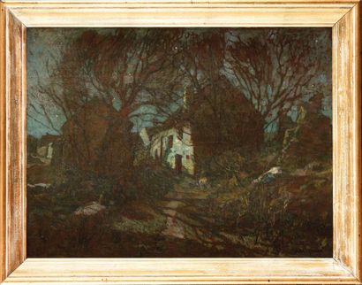 null François NUMA-GILLET (1868-1940) Hameau clair obscur Huile sur toile Signé en...