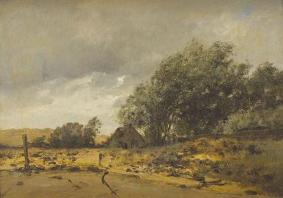 null Léon Germain PELOUSE (1838-1891) Chaumière par temps d'orage Huile sur toile...