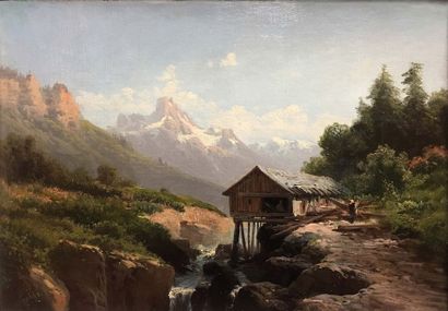 null GODCHAUX (XIX-XX) Mont-Blanc et Aiguille du Midi Huile sur toile Signé en bas...