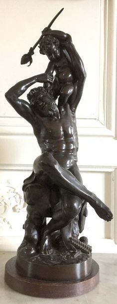 null Jean Joseph PERRAUD (1819-1876) Pan et enfant de Bacchus, 1859 Bronze signé...