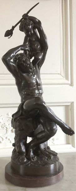 null Jean Joseph PERRAUD (1819-1876) Pan et enfant de Bacchus, 1859 Bronze signé...