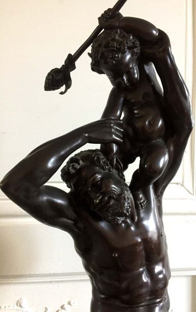 null Jean Joseph PERRAUD (1819-1876) Pan et enfant de Bacchus, 1859 Bronze signé...