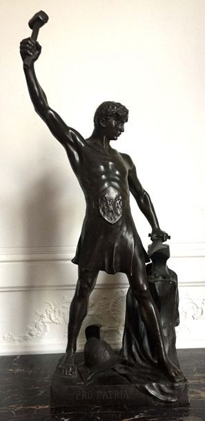 null Francesco LA MONACA (1882-1937) Pro Patria Bronze à patine brune Signé sur la...