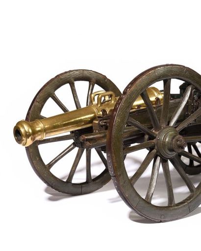  Maquette d’artillerie système Gribeauval. Tube en bronze à deux tourillons, deux...