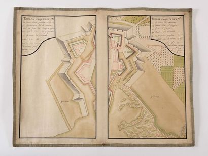 null PROJETS DE 1754 DESTINES A LA VILLE DE TOULON. Deux plans d’aménagement de fortifications...