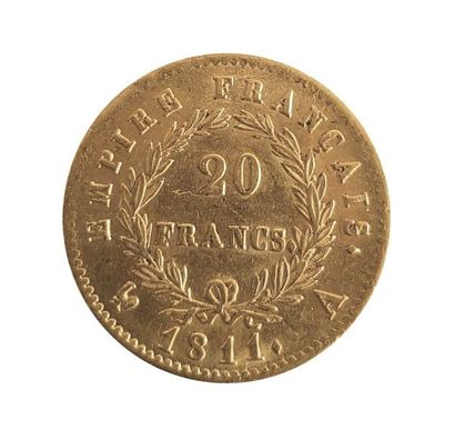  PIECE en or jaune de 20 Francs République Française datée de 1811 au profil de Napoléon...