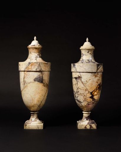 null Paire de vases couverts de forme ovoïde, vraisemblablement en marbre d’Escalette...