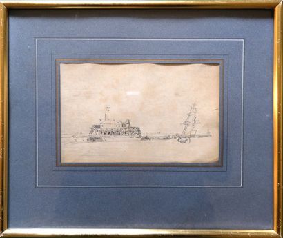 null Jules Achille NOËL (1810-1881) Port de Calais Etude de bateaux Crayon noir 13...