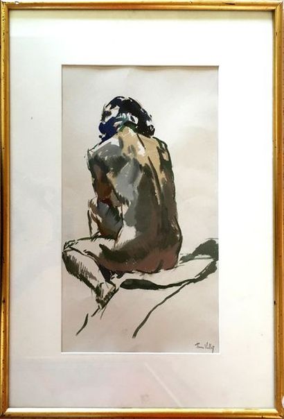 null PIERRE VALLET (1884-1971) Nu assis Gravure Signée en bas à droite 46 x 25,5...