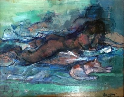 null PHILIPPE ANCELIN (1922-2010) Femme couchée Huile sur toile Signée 25,5 x 33,5...
