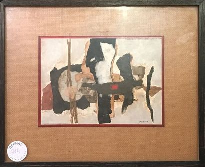 null RAYMOND PREAUX (1916-1997) Trois collages et techniques mixtes et une gouache...