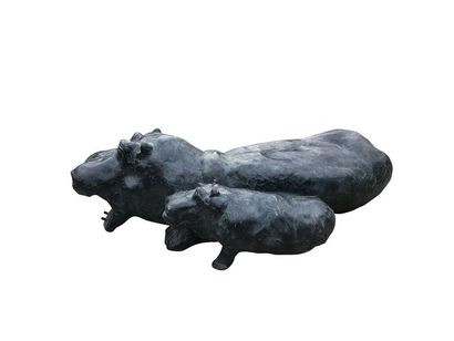 null ROLAND D’ANDLEAU (1927-2009) Hippopotames Bronze Signée et numérotée 2/8, datée...