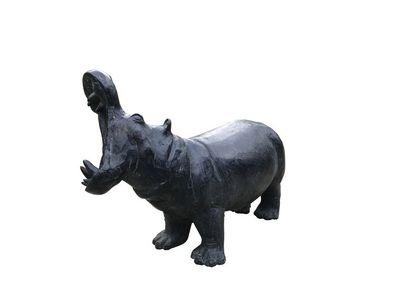 null JORGE BORRAS (Né en 1952) Hippopotame baillant Bronze Signé et numéroté 5/8,...