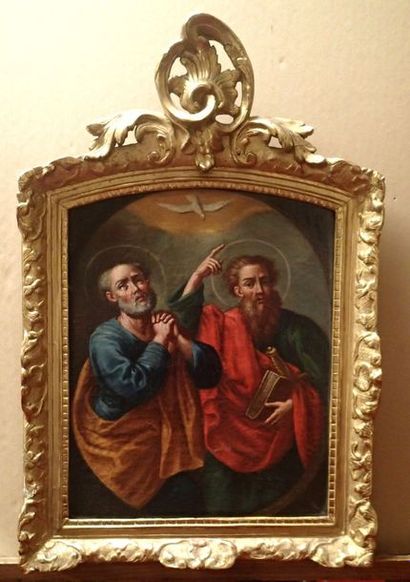 null ECOLE ROMAINE vers 1700 Saint Paul et Saint Pierre Huile sur toile 42 x 33 cm...
