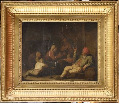 null Attribué à Isaac Van OSTADE (1621-1649) Scène de taverne Panneau de chêne, une...