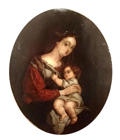 null ECOLE FLAMANDE du XVIIème siècle, suiveur d'Anton Van DYCK La Vierge à l'Enfant...