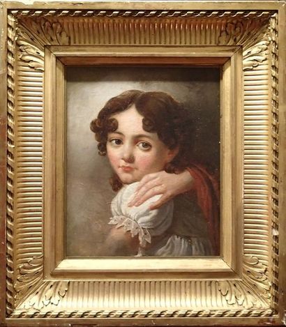 null ECOLE FRANCAISE du XIXème siècle Portrait d'enfant Huile sur toile marouflée...