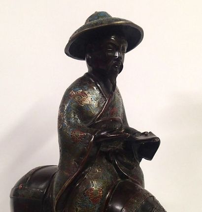 null JAPON Groupe en bronze et bronze cloisonné représentant Toba sur sa mûle. Vers...