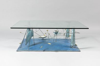 null THIERRY DUFOURMANTELLE (Né en 1953) Table basse à plateau carrée en dalle de...