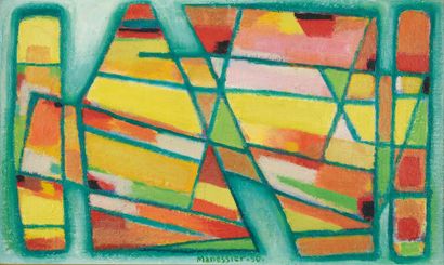 null ALFRED MANESSIER (1911-1993) Falaises, 1950 Peinture sur toile (léger enfoncement),...