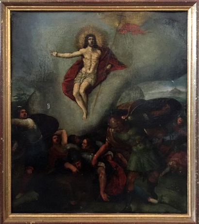 null ECOLE ITALIENNE du XVIIème siècle L'Ascension du Christ Huile sur cuivre (légers...
