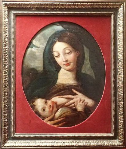 null Dans le goût de Carlo MARATTA La Vierge allaitant Toile 65 x 52 cm Restaurations...