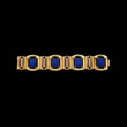 null ÉDOUARD AIMÉ ARNOULD BRACELET MANCHETTE en or jaune, rose 750 millièmes et lapis-lazuli,...