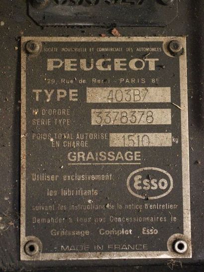 1966 Peugeot 403 B7 + Caisse 403 Chassîs n°: 3378378, Carte Grise française. Le modèle...