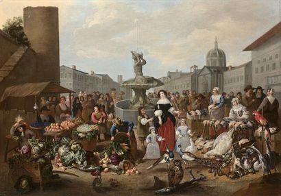 null Mattheus van HELMONT (Anvers 1623 - Bruxelles, 1679) Scène de marché dans une...